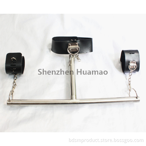 BONDAGE GEAR- T Style Spreader Bar with Collar and Wrist Cuffs